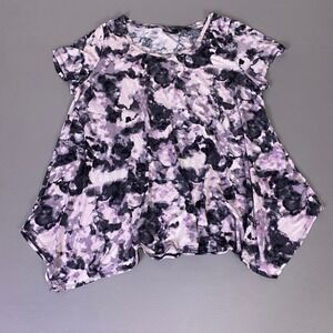 Adrienne Vittadini Sharkbite Tunic Blouse Top Women's 1X Purple Black Abstract
